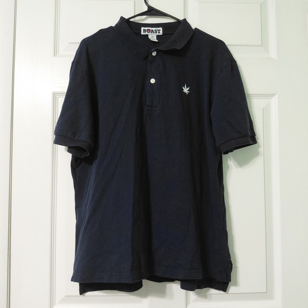 Boast Polo Shirt Short Sleeve Mens Cotton Pique Embroidered Logo Navy Blue XXL